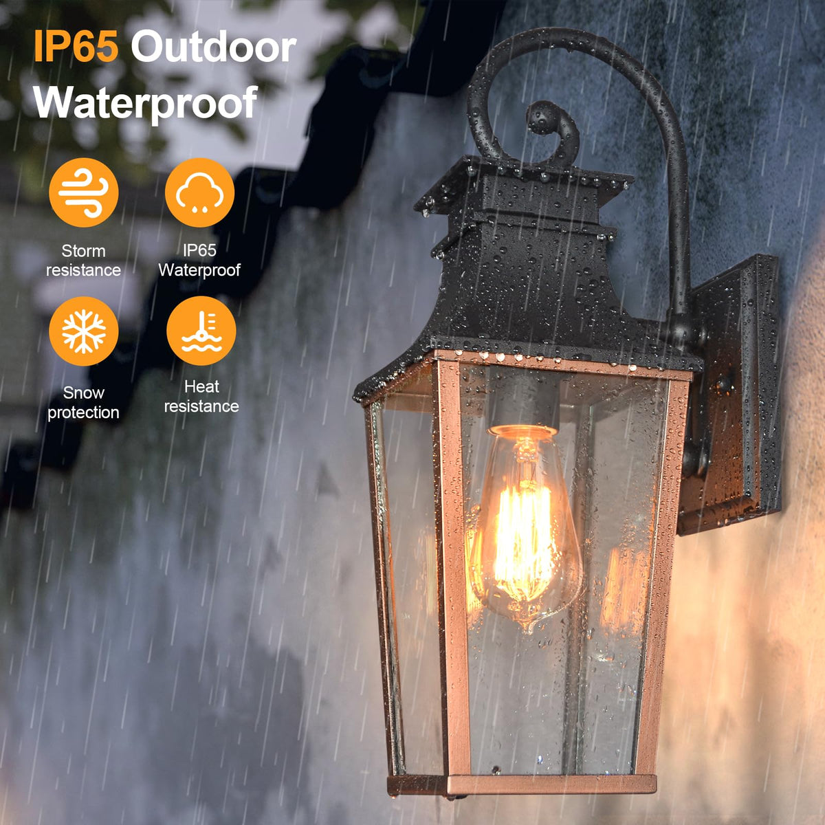ALVIME 16" Copper Finish Outdoor Wall Sconces (Texture Black-Antique Copper / Small-16.625 Inch)