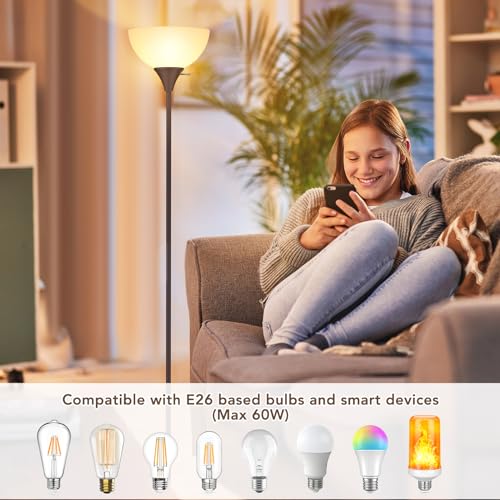 Floor Lamp LED Standing Lamps with White Plastic Shade (Brown)
