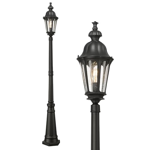 HWH Outdoor Pole Lights with Post 85'' Aluminum Lamp Post Light Fixtures with Seeded Glass