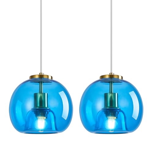 Cobalt Blue Glass Pendant Lights Kitchen Island (Cobalt Blue(7.87 in) / 2-Pack)