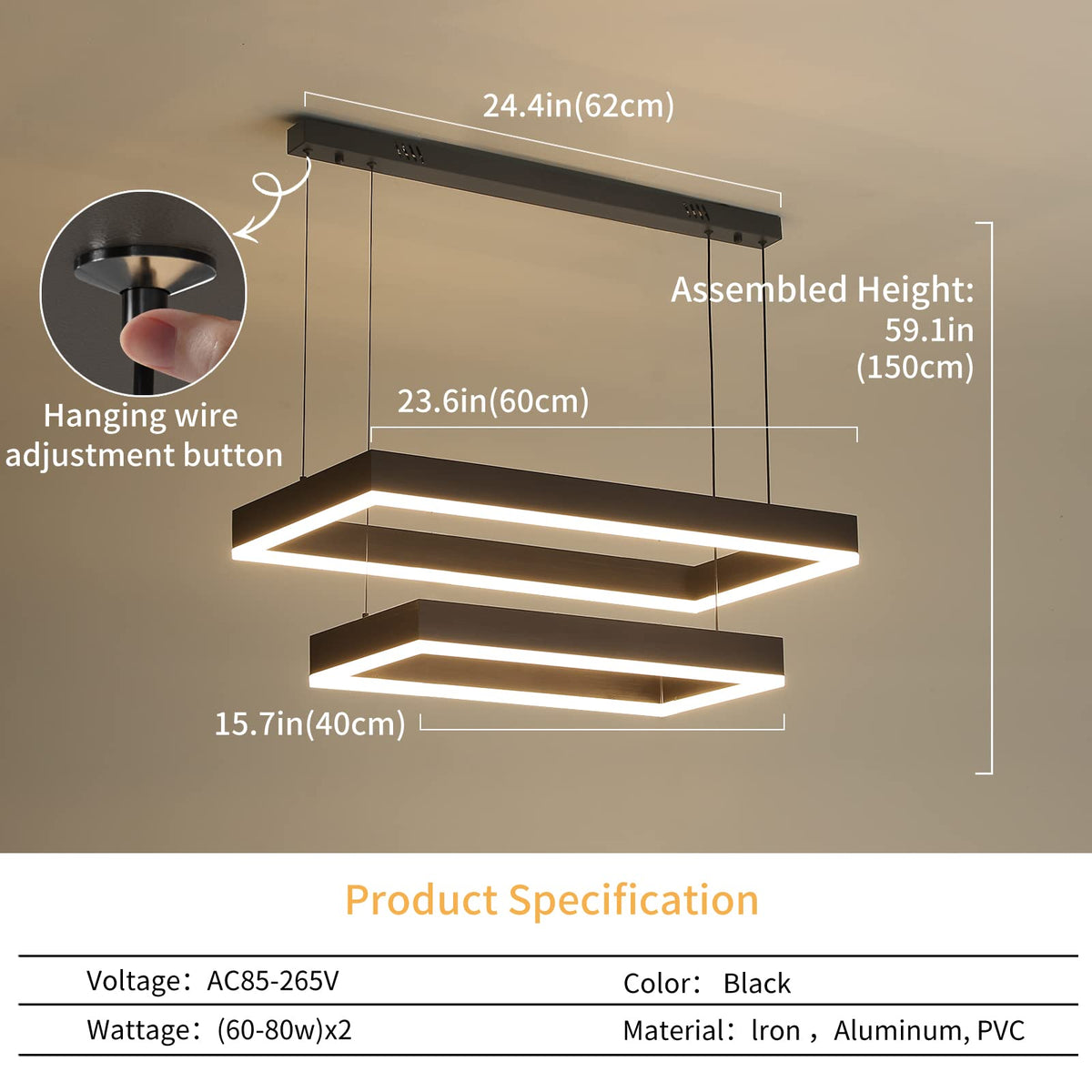 Modern LED Chandelier (15.7*23.6*0IN / B-Rectangular)
