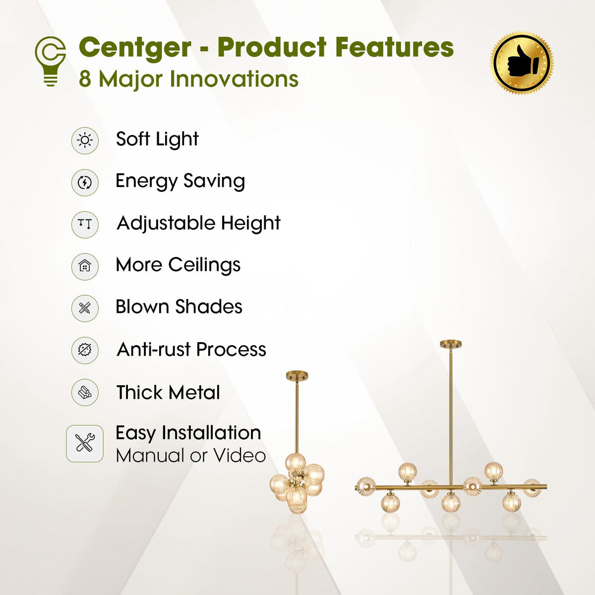 Linear Sputnik Dining Chandelier (Gold + Amber / 9-Light 40 Inch)