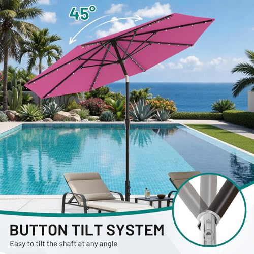 9FT Patio Umbrella with Solar Lights (Rose Pink / 9 FT)