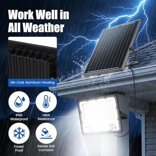 2 Pack 100W Solar Flood Light Outdoor 21000LM 6500K LED Street Light with Remote (2-Pack(100))