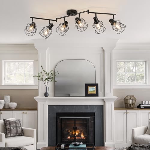 Track Lighting Kit 6 Way Ceiling Spotlight (Black / 6-Light-Cage)