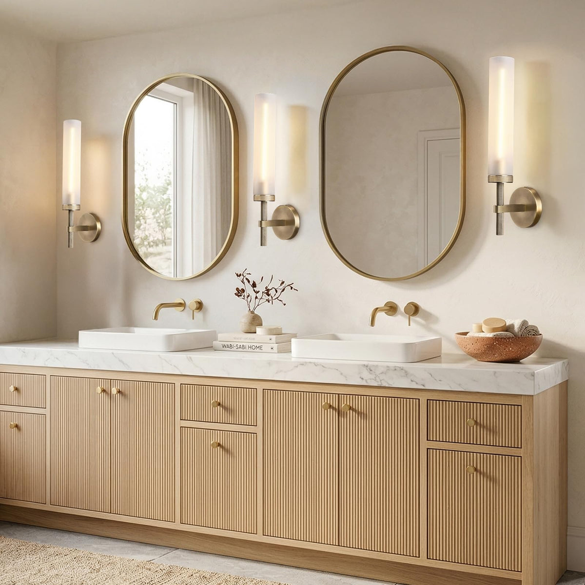 20" Knurled Brass Bathroom Wall Sconces (20-IN-Brass-1PC)