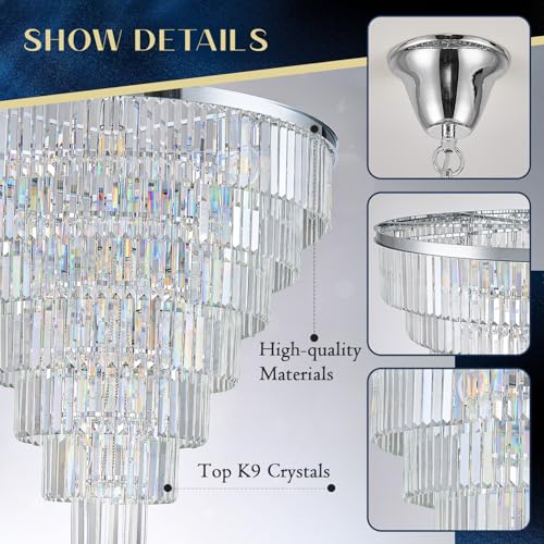 Chrome Crystal Chandeliers 22 Lights 36" Luxury Round Chandelier (Chrome / Large-35.4”)