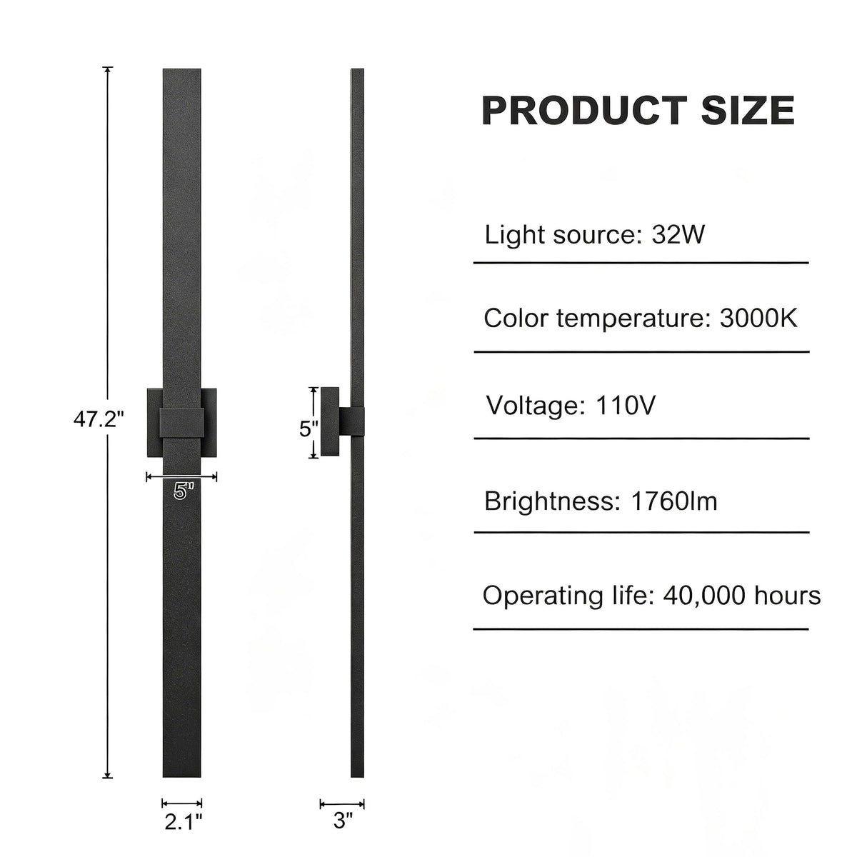 Aluminum 47 in Long Outdoor Wall Light Fixture (Matte Black / 47 Inch)