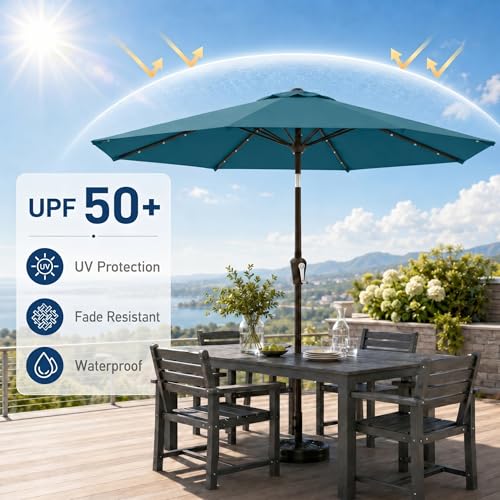 10FT Solar Patio Umbrella with Lights (Lake Blue / 10 FT)