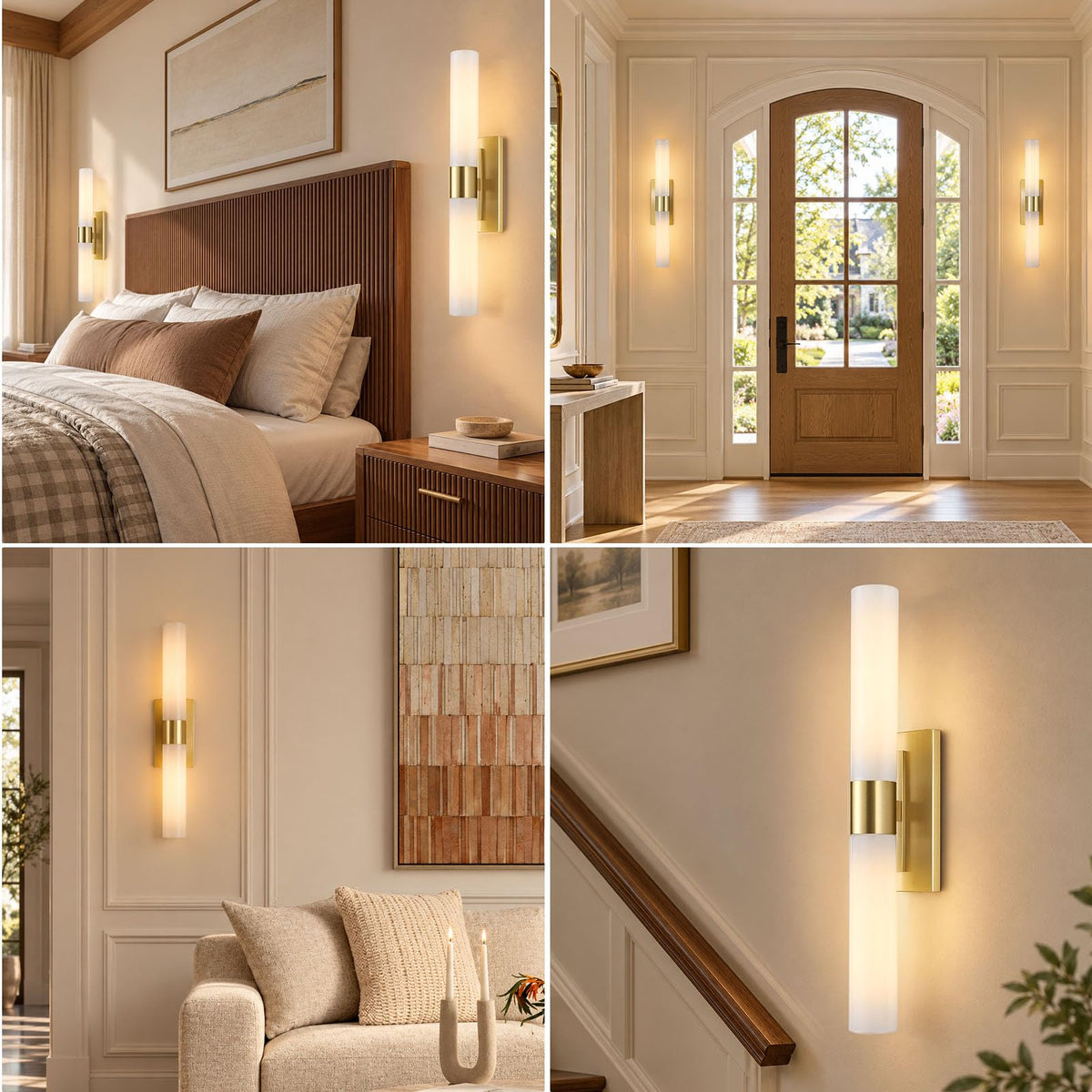 22" Milk Glass Linear Bathroom Wall Sconces (22.8-In-Brass-1Pc)
