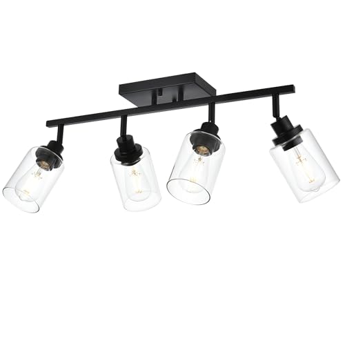 4 Light Track Lighting Kit Black Track Lighting Fixtures Bathroom Wall Sconces Ceiling Mount Kitchen Tracking Lights (Black / 4-Light)