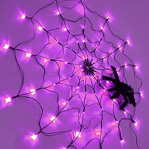 Halloween 80 LED Purple Spider Web Lights with Spider