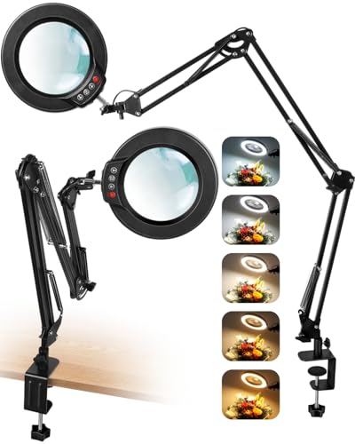 12X Magnifying Glass with Light and Clamp (Black / 12X 36inch Clamp)