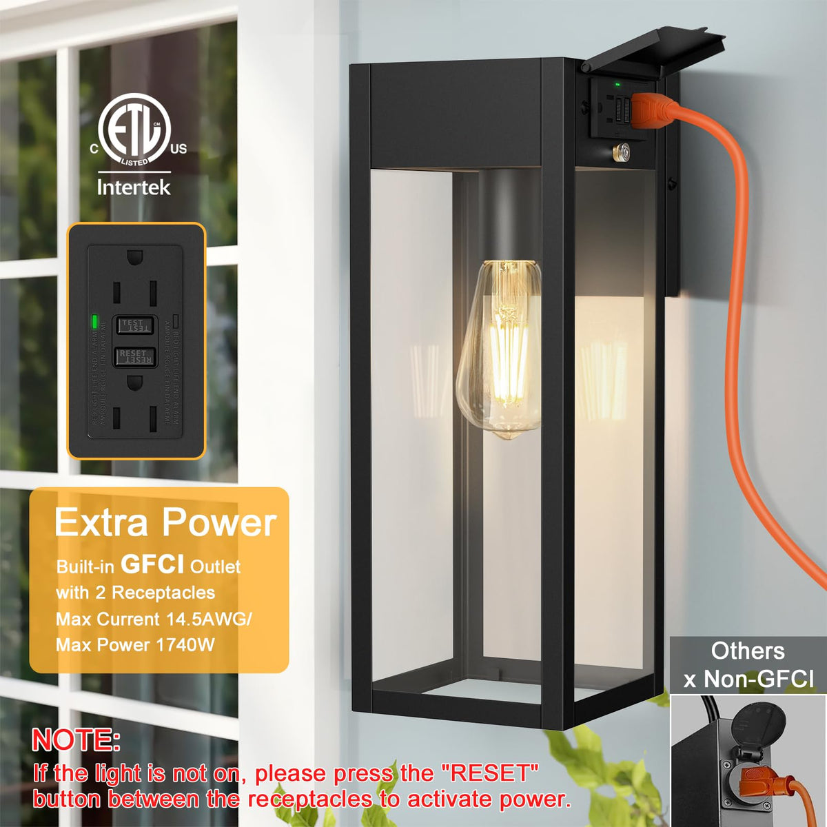 Large Porch Lights with GFCI Outlet (Black 1-Pack (With Outlet) / No Sensor, Large)