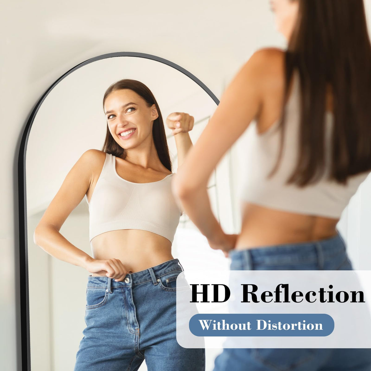 15"x56" Arched Full Length Floor Mirror (Black-arched / 56"L x 15"W)