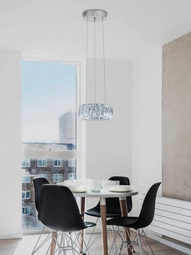 Modern LED Dimmable Crystal Chandelier 8" Ring Silver Pendant Light Fixtures for Kitchen Island Dining Room Living Room (Silver 1 Ring 8")