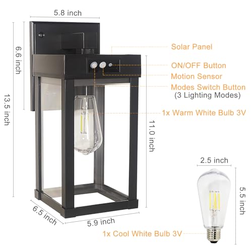 Solar Wall Lights Outdoor Waterproof with 3 Lighting Modes & Motion Sensor (Black 2 Pack)