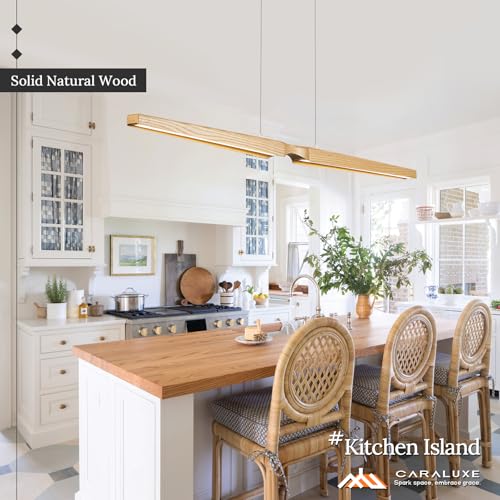 52in LED Linear Chandelier Natural Wood Pendant Light Dimmable (Natural Wood / 51.2'')