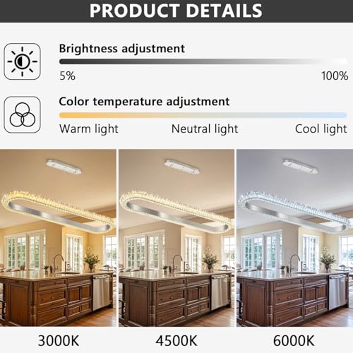 47'' Oval Ring Crystal Chandelier Modern LED Dimmable Ring Pendant Light Chandelier for Dining Room Living Room Silver (Silver / 1 Ring Oval 47")