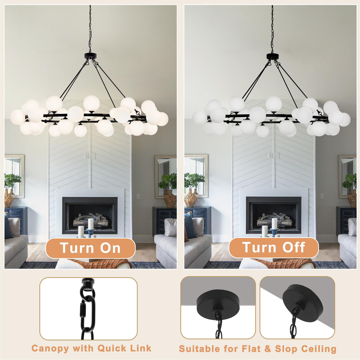 60 In Extra Large Chandelier Sputnik Dining Room Light Fixture High Ceiling (Round-White 60Inch)