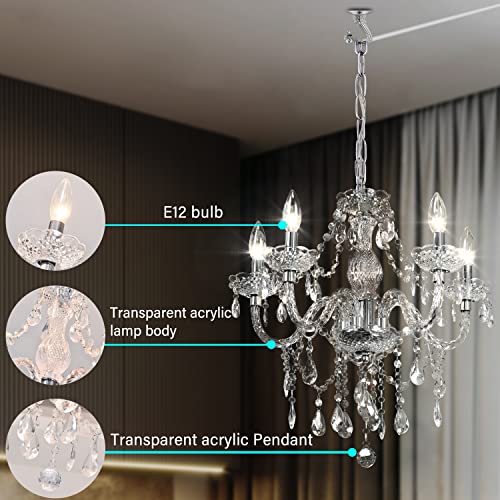 2PCS Plug in 5 Light Crystal Hanging Pendant Lights Acrylic Chandelier (Clear-L-5-2pcs)