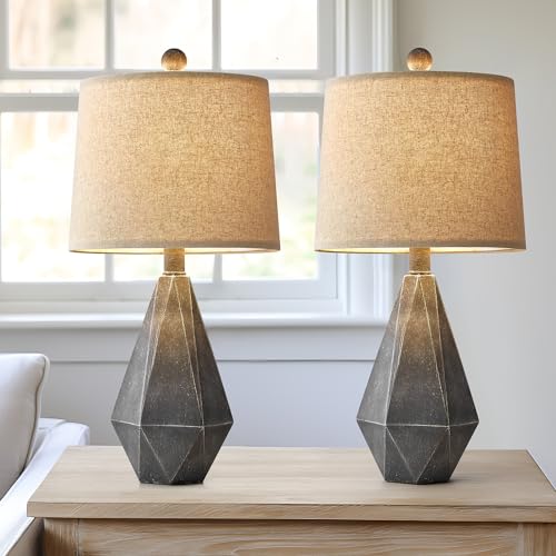 20.25" Rustic Farmhouse Table Lamp Sets of 2 for Living Room Bedroom Deep Grey Contemporary Classic Bedside Nightstand Lamp with White Fabric Shade (Small - Dark Grey)