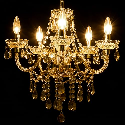Plug in 5 Light Gold Acrylic Crystal Hanging Pendant Chandelier (Gold)