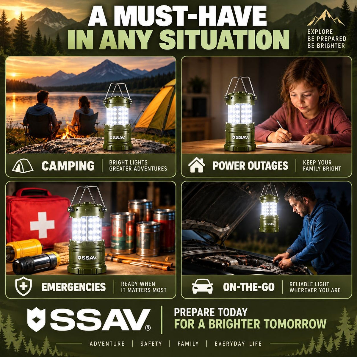 2 Pack Olive Green LED Lanterns (2 Pack Olive Green)