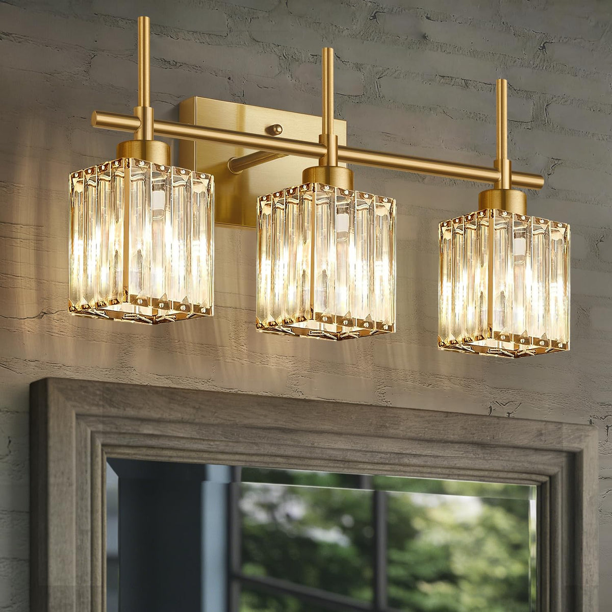 Bathroom Light Fixtures Brushed Gold Vanity Lights for Bathroom (Brushed Gold-Square Shade / 3-Light)