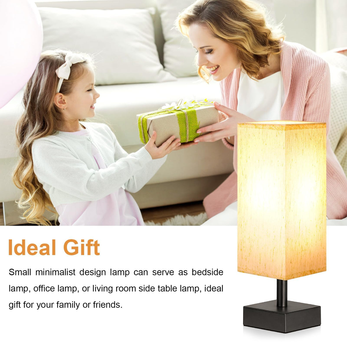 Small Bedside Table Lamp for Bedroom (Cream & Black / 12.8in)