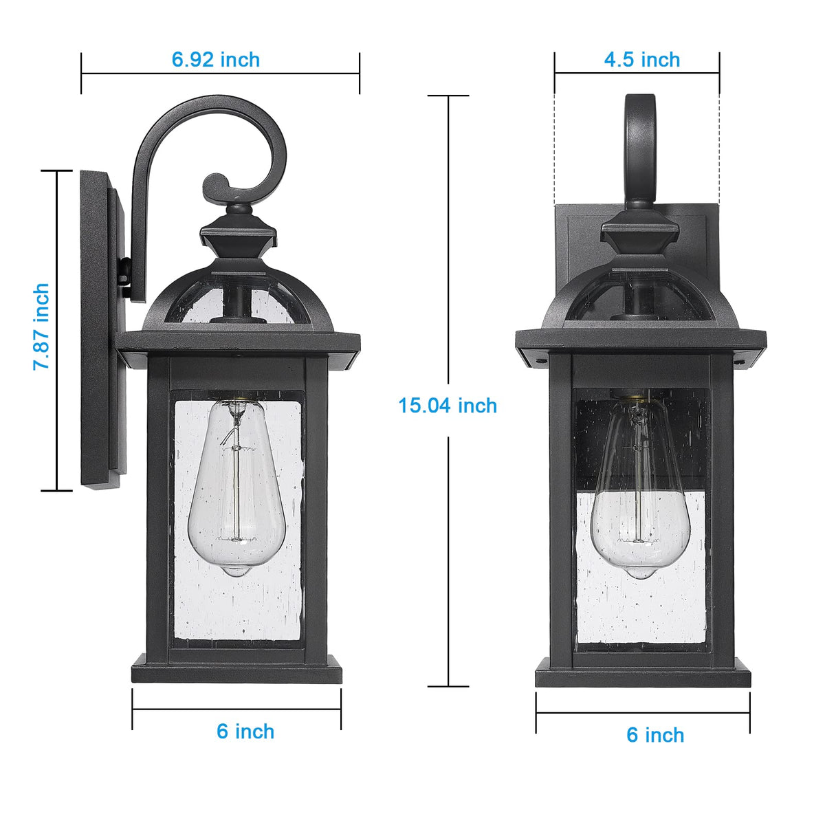 Outdoor Wall Lights for House (Black-Seeded Glass / 15")