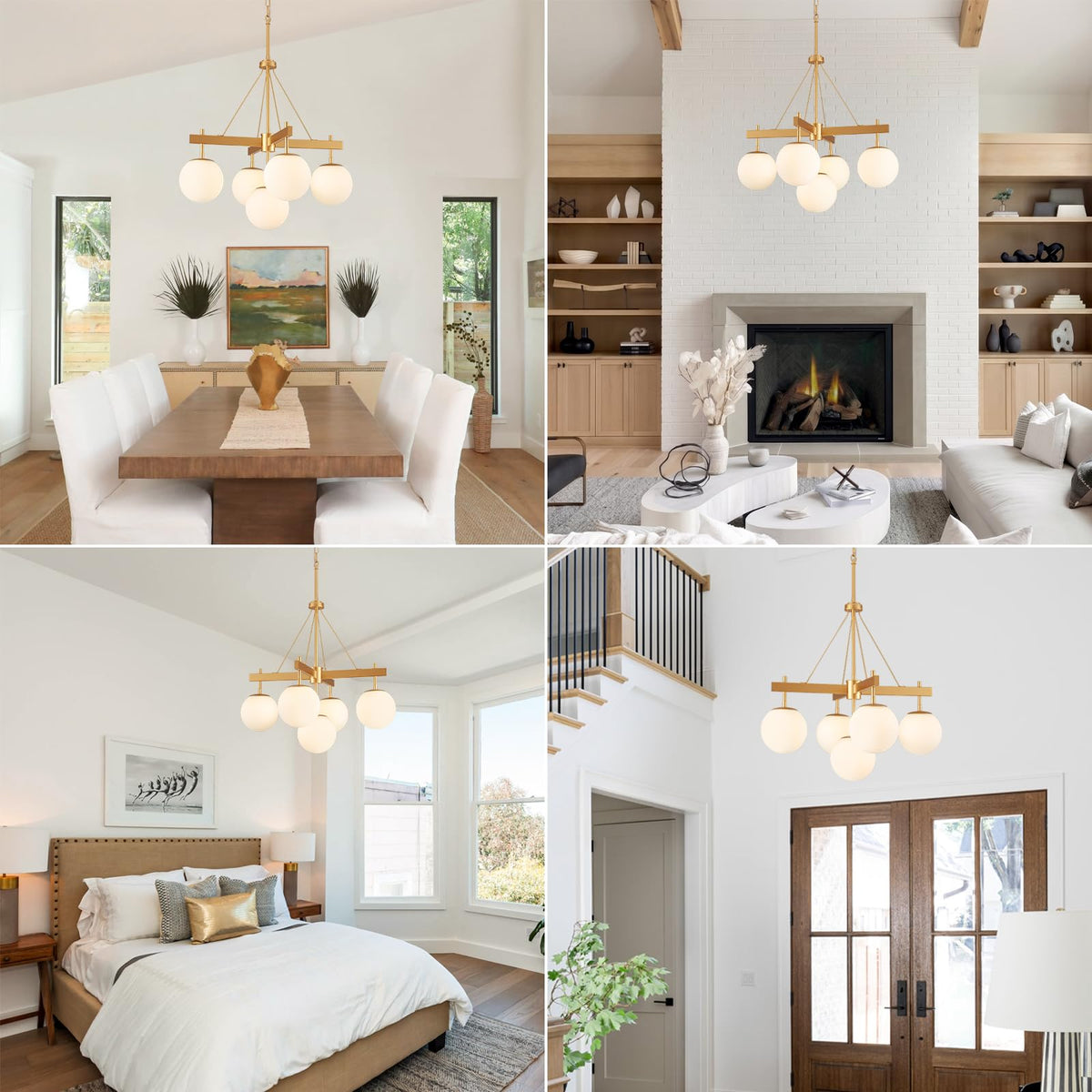 5 Light Gold Dining Room Chandelier (White and Gold)