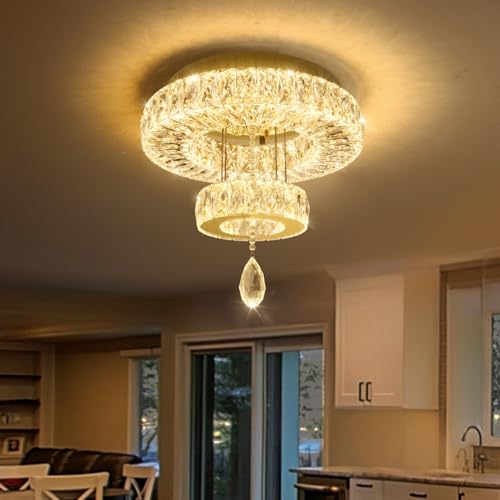 Modern Chandelier Bedroom Light Indoor LED Dimmable Lights Ceiling Chandeliers for Dining Room Kitchen Entryway Gold 20W LEDs Fixtures 1600 Lumens (Gold / W12")