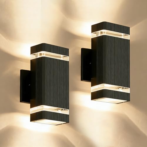 Square Outdoor Wall Lights (2 Packs-Black / No Dusk to Dawn)