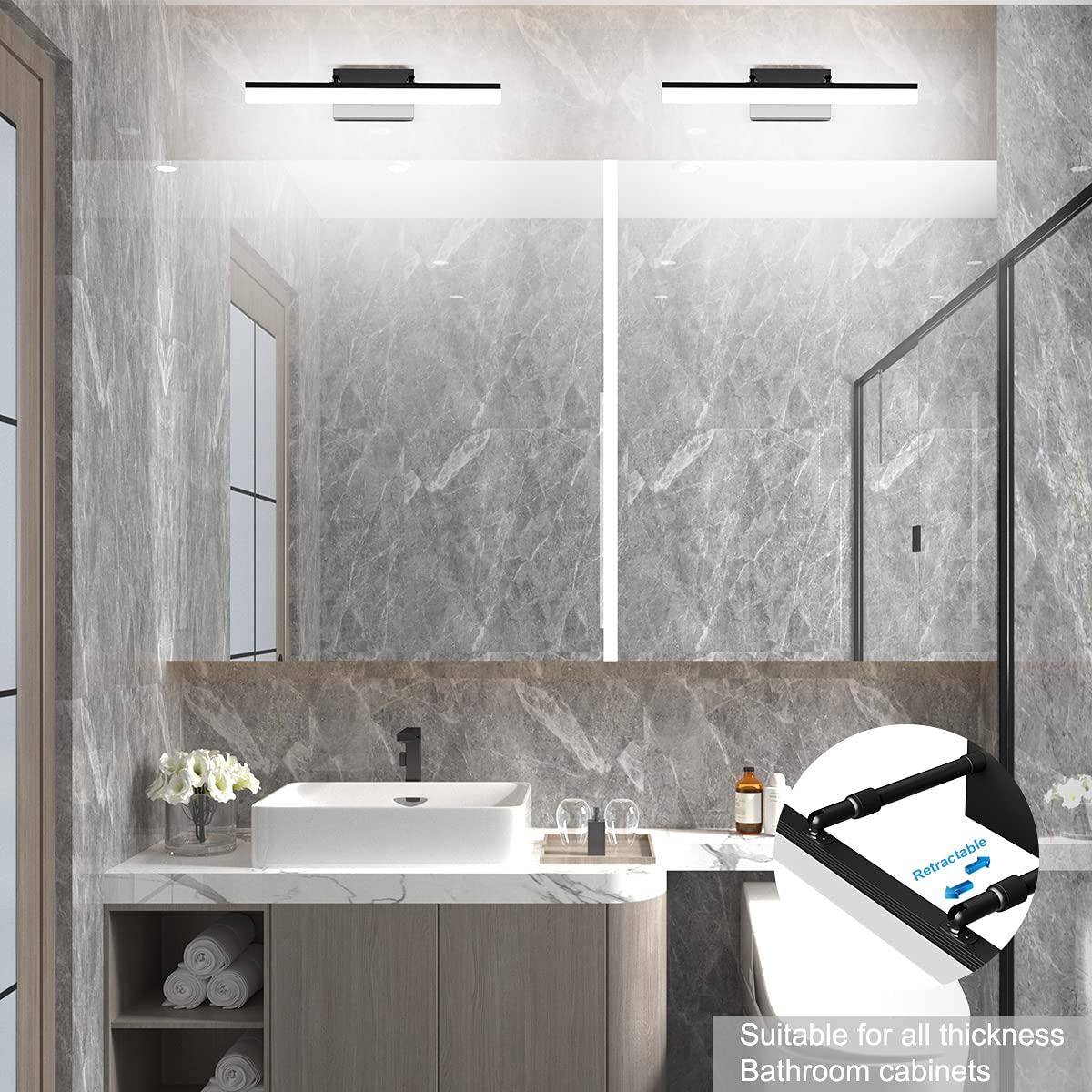 19.7 inch Modern Black Vanity Light Adjustable LED Bathroom Light Fixture Over Mirror Rotatable Vanity Lighting 5500K (Black / 19.7 in)
