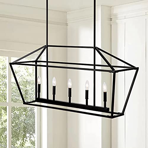 40in Black Linear Cage Chandelier (Black)