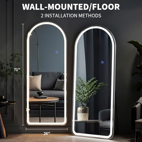 71"x26" LED Arched Mirror Full Length with Dimmable Lights (White / 71"L x 26"W)