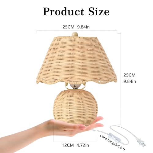 Rattan Small Bedside Mini Table Lamp for Bedroom (Rattan / On/Off Switch)
