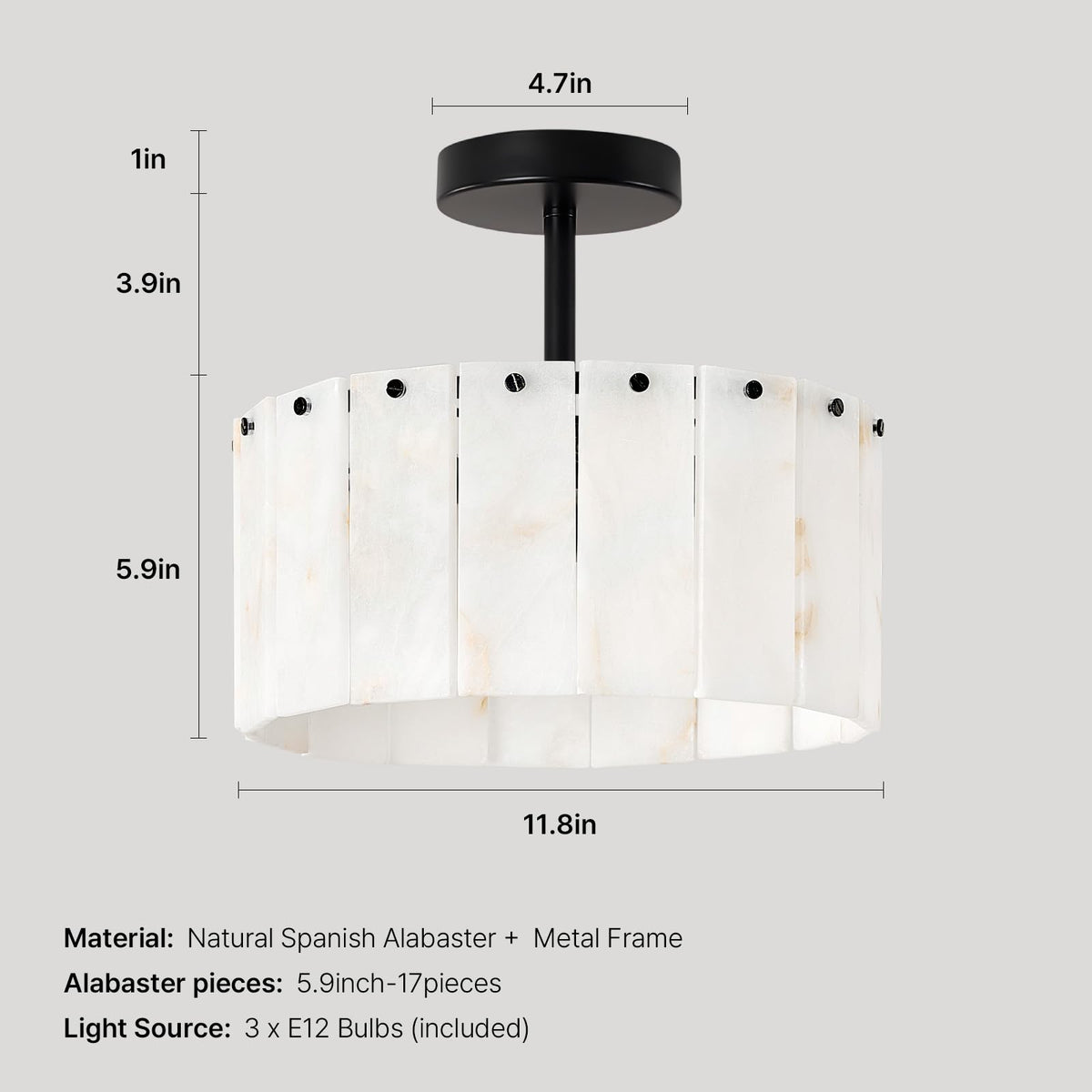 Round Alabaster Ceiling Light (12" Black)