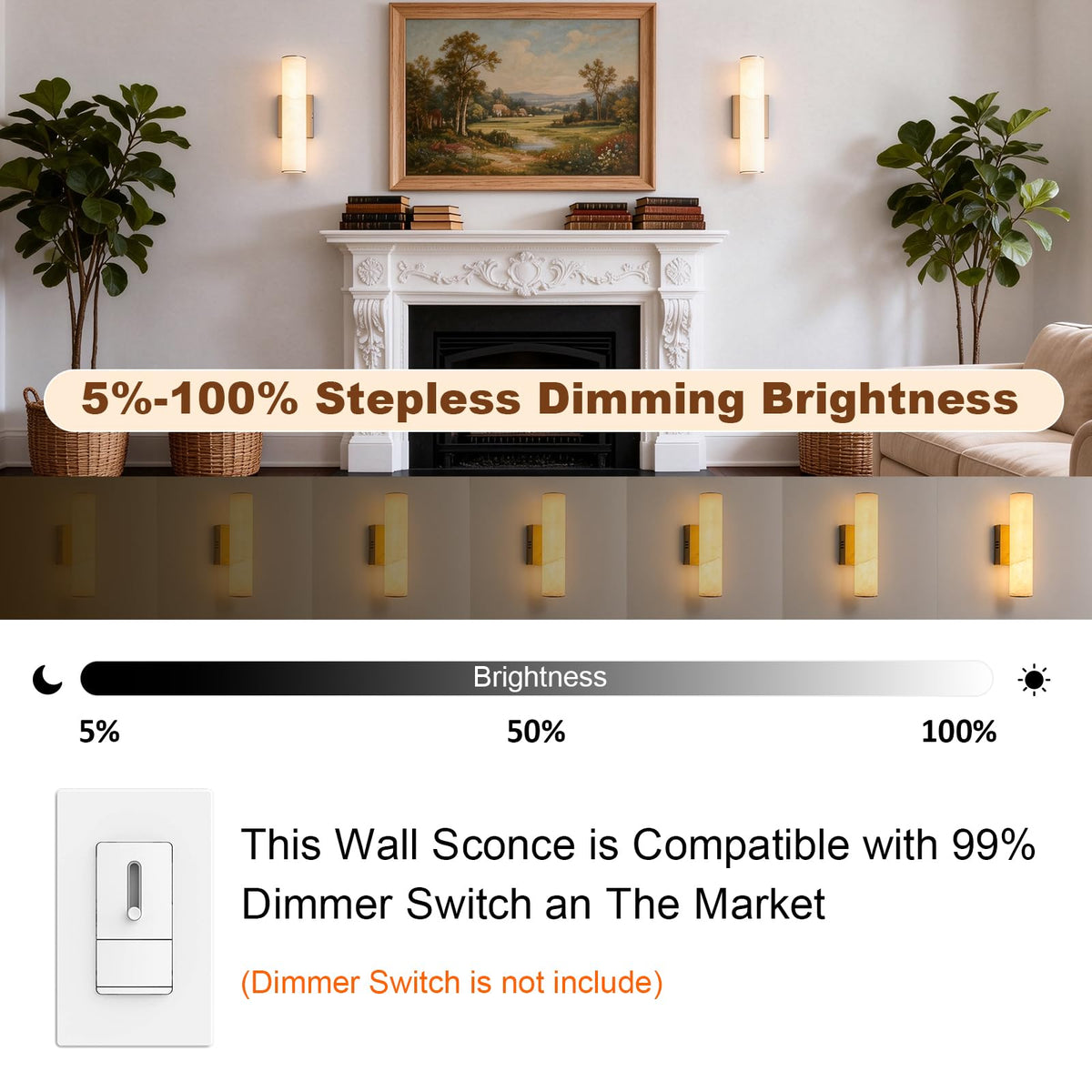 14.2in Alabaster Wall Sconces (Nickel-14.2in-1 Pack)