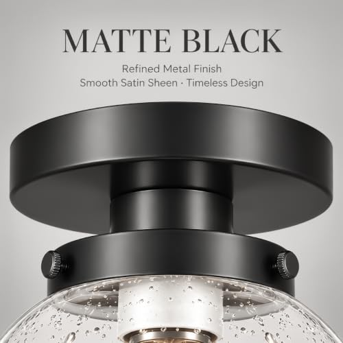 Small Semi Flush Mount Ceiling Light Fixtures (Black & Clear Bubble Glass / 6in-1 light)