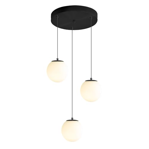 3 Light Globe Pendant Light Modern White Globe Glass Chandelier Black Hanging Fixture for Kitchen Island Foyer Hallway Dining Room (Black-White / Globe 3-Light)