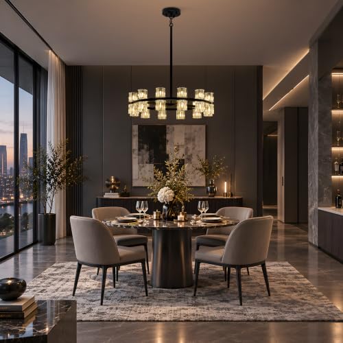 24 Lights Dia 26" Black Crystal Chandeliers for Dining Room Light Fixture (Black / Round D26'' 24-Lights)