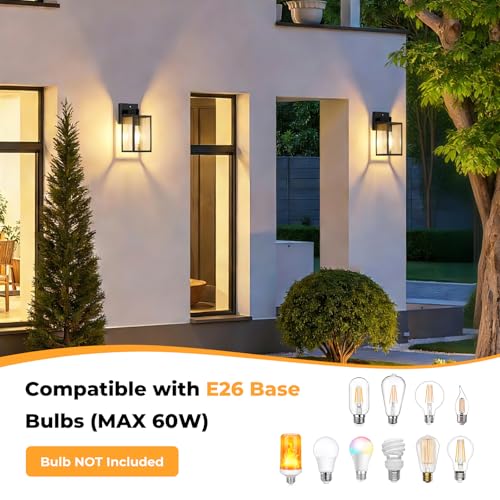 2 Pack Dusk to Dawn Outdoor Wall Light Fixtures (Black)