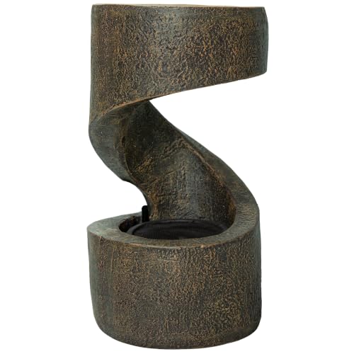 Sunnydaze 14" Winding Showers Tabletop Fountain with LED Lights (Brown)