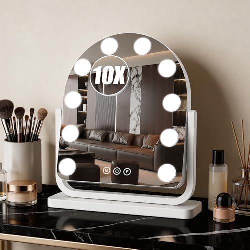 Rechargeable Arched Vanity Mirror with Lights (White / 14"L x 12"W)