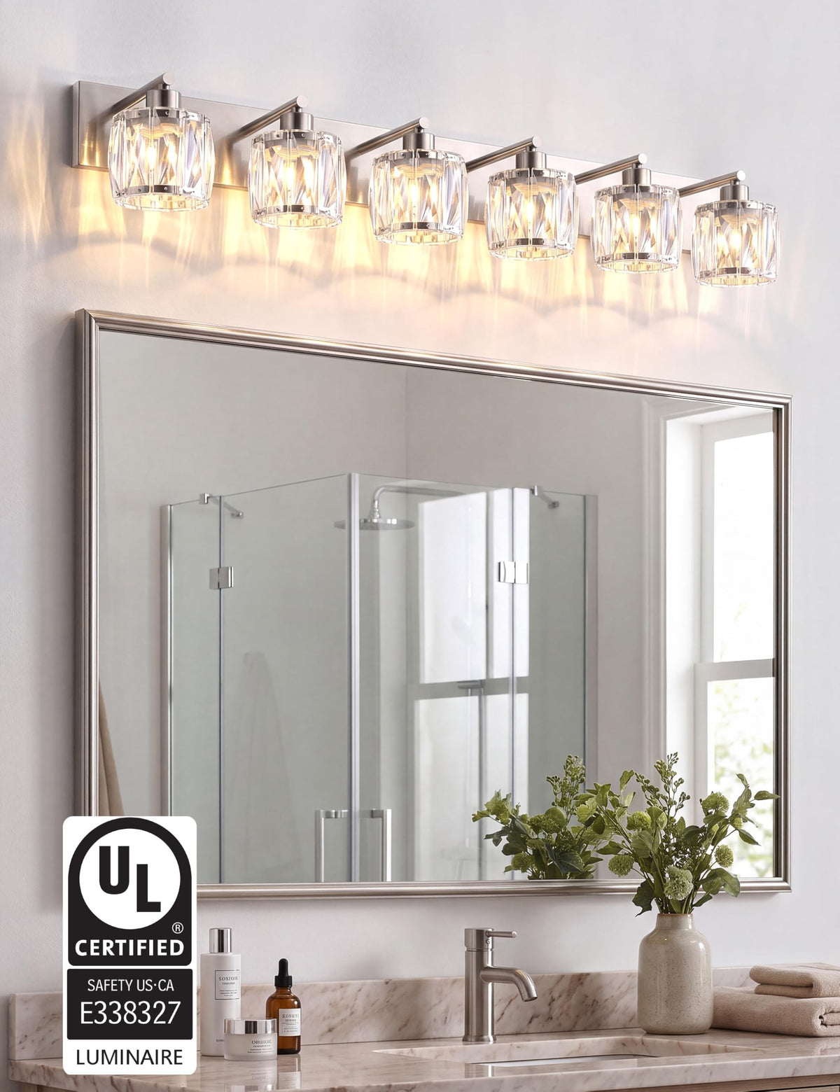 6 Light Crystal Bathroom Vanity Light Fixtures (Brushed Nickel-Round / 6 Light)