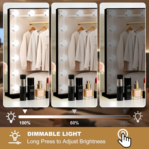 Vanity Mirror with Lights (Black / 28"L x 20"W)