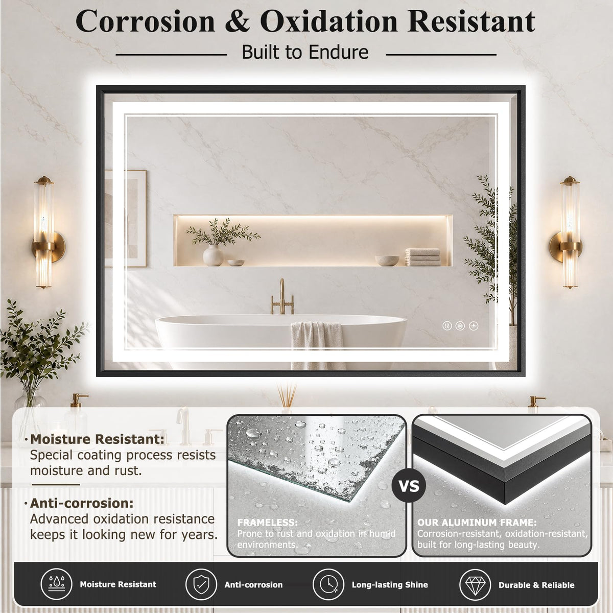 40"x60" LED Bathroom Mirror with Lights (Black / 60"L x 40"W)