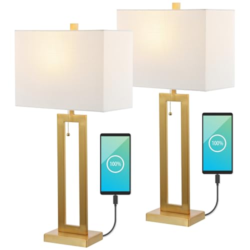 Sabrina 28.5" Metal USB Industrial Lamp (Brass Gold)